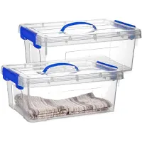 PlasticForte Opslagbox - 2x - met deksel - transparant blauw - 12.5 liter - 40 x 30 x 16 cm - kunststof - opbergdoos - opbergen