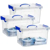 PlasticForte Opslagbox - 3x - met deksel - transparant blauw - 18.5 liter - 42 x 30 x 24 cm - kunststof - opbergdoos - opbergen