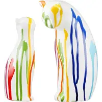 Gilde Handwerk -Beeld - Sculptuur - Set/2 - Katten - Colori - Keramiek - 8x14x22 - 7x18x7 cm - Wit