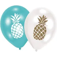 Amscan Ballonnen ananas - 6x stuks - 27 cm - blauw/wit - feestartikelen