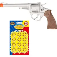 Partyxplosion Cowboy speelgoed revolver/pistool - metaal - 8 schots - met 12x plaffertjes ringen - wapens