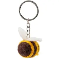 Sjaal met Verhaal Sleutelhanger/Tashanger - Bijtje Wolvilt - Bruin/Geel - Handmade & Fairmade - 3x4cm