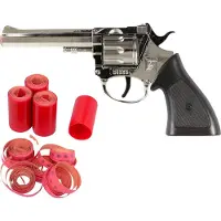 Partyxplosion Cowboy speelgoed revolver/pistool - metaal - 100 schots platte plaffertjes - met 2400 shots set