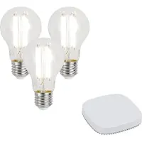 QAZQA Set van 3 slimme E27 dimbare LED lampen A60 7W 806LM 2700-6500K incl. Zigbee Smart Hub