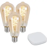 QAZQA Set van 3 slimme E27 dimbare LED lampen ST64 4.9W 320 lm 2500K incl. Zigbee Smart Hub