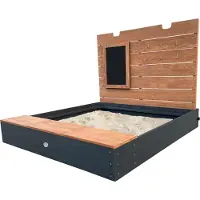 Axi Mandy Zandbak XL van hout met bankje, opbergruimte, deksel & krijtbord | Zandbak in antraciet & bruin inclusief gronddoek | 130 x 120 x 98 cm