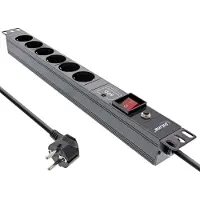 InLine 19'' stekkerdoos - CEE 7/7 - 6x CEE 7/3 - met overspanningsbeveiliging en schakelaar / zwart - 2 meter