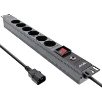 InLine 19'' stekkerdoos - IEC C14 - 6x CEE 7/3 - met overspanningsbeveiliging en schakelaar / zwart - 2 meter