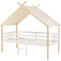 En.casa Kinderbed Surnadal Huisbed met dak 2 lades en trapje 200x90 cm wit en naturel []