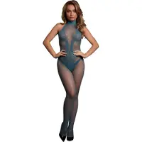 Le Désir - Bodystocking van visnet en kant - Ocean Blue Plus Size