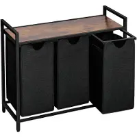 Brixy Wasmand 3 Vakken - Wassorteerder - Uitschuifbaar - Wasbox Metaal - 117L Inhoud - 90 x 33 x 70 cm - Zwart/Bruin