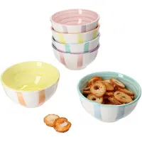 MamboCat Set van 6 BEACH PASTELLO STRIPES snack & dip kommen voor 6 personen gemaakt van steengoed - 24326129