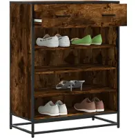 vidaXL Schoenenkast 75x38x97,5 cm bewerkt hout en metaal gerookt eiken