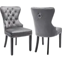 Merax Set van 2 Fluwelen Eetkamerstoelen met Eikenhouten Poten - Knopen - Chromen Handgreep - Grijs