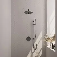 Brauer Gunmetal Edition thermostatische inbouw regendouche met staafhanddouche, gebogen muurarm, glijstang en hoofddouche 30cm set 88 gunmetal geborsteld PVD