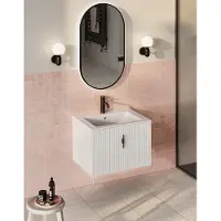 Muebles Raya badmeubel ribbelfront 60cm wit mat met witte wastafel met kraangat
