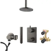 Mueller Ferro inbouw regendouche met hoofddouche 20cm en plafondarm 15cm gunmetal - verouderd ijzer
