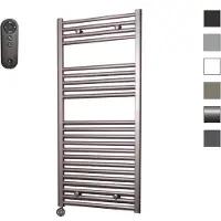 Sanicare HVS elektrische radiator 45x112cm inox-look met afstandsbediening en thermostaat zwart linksonder