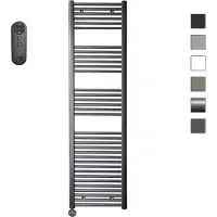 Sanicare HVS elektrische radiator 60x172cm gunmetal met afstandsbediening en thermostaat zwart linksonder