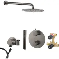 Mueller Ferro inbouw regendouche rond met 20cm hoofddouche en muurarm 45cm gunmetal - verouderd ijzer