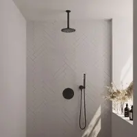 Brauer Black Carving thermostatische inbouw regendouche met staafhanddouche, plafondarm en hoofddouche 20cm set 77 zwart mat