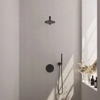 Brauer Black Edition thermostatische inbouw regendouche met staafhanddouche, rechte muurarm en hoofddouche 20cm set 73 zwart mat