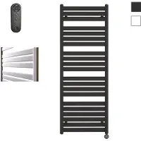 Sanicare Moda elektrische radiator 60x160cm zwart mat met afstandsbediening en thermostaat zwart rechtsonder