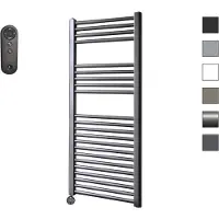 Sanicare HVS elektrische radiator 45x112 cm gunmetal met afstandsbediening en thermostaat zwart linksonder