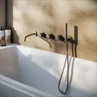 Saniclear Plus inbouw badkraan met 20cm uitloop en staafhanddouche verouderd ijzer - gunmetal