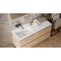 Saniclear Cosmos fine stone wastafel links 160x46cm zonder kraangat mat wit