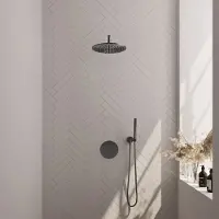 Brauer Gunmetal Carving thermostatische inbouw regendouche met staafhanddouche, gebogen muurarm en hoofddouche 30cm set 76 gunmetal geborsteld PVD
