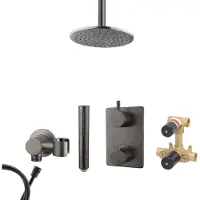 Mueller Ferro inbouw regendouche met hoofddouche 25cm en plafondarm 15cm gunmetal - verouderd ijzer