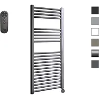 Sanicare HVS elektrische radiator 45x112cm gunmetal met afstandsbediening en thermostaat zwart rechtsonder