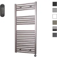 Sanicare HVS elektrische radiator 60x112cm inox-look met afstandsbediening en thermostaat zwart rechtsonder