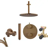 Mueller Bronzo inbouw regendouche rond met 25cm hoofddouche en plafondarm 15cm brons koper geborsteld