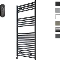 Sanicare HVS elektrische radiator 60x112cm zwart mat met afstandsbediening en thermostaat zwart linksonder