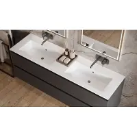 Saniclear Cosmos fine stone wastafel dubbel 160x46cm zonder kraangaten mat wit