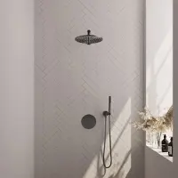 Brauer Gunmetal Edition thermostatische inbouw regendouche met staafhanddouche, rechte muurarm en hoofddouche 30cm set 74 gunmetal geborsteld PVD