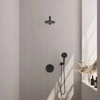 Brauer Black Edition thermostatische inbouw regendouche met 3 standen handdouche, rechte muurarm en hoofddouche 20cm set 79 zwart mat