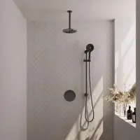 Brauer Gunmetal Carving thermostatische inbouw regendouche met 3 standen handdouche, plafondarm, glijstang en hoofddouche 20cm set 95 gunmetal geborsteld PVD