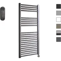Sanicare HVS elektrische radiator 45x112cm gunmetal met afstandsbediening en thermostaat chroom rechtsonder