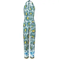 Ana alcazar Jumpsuit 'Winora' cyaan blauw / citroengeel / wit