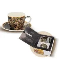 CARMANI - Tree of Life Espresso Kopjes met Schoteltje - Koffiekopjes met Oor - Espresso Kopjes - Cadeau Idee - 80ml
