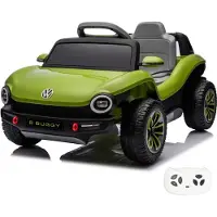 Vrooomy Volkswagen E-Buggy kinder elektrische auto, 12V (1-5 jaar) – Officieel gelicenseerd, met afstandsbediening, Bluetooth en bagageruimte – Elektrisch kinderauto – Groen
