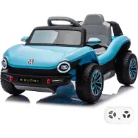 Vrooomy Volkswagen E-Buggy kinder elektrische auto, 12V (1-5 jaar) – Officieel gelicenseerd, met afstandsbediening, Bluetooth en bagageruimte – Elektrisch kinderauto – Blauw