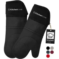 KitchenLove Siliconen Ovenwanten - 2 Stuks - Ovenhandschoenen - Hittebestendig tot 250 °C - EN407 Gecertificeerd - Zwart