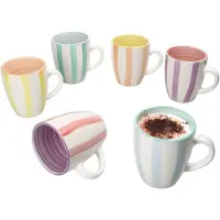 MamboCat Set van 6 BEACH PASTELLO STRIPES koffiemokken met handvat voor 6 personen gemaakt van steengoed - 24325613