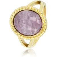 My Bendel - Goudkleurige Vintagering met Lilac Quartz Edelsteen - Vintage Ring met Edelsteen & Getwist Randje • Lilac Quartz - met Luxe Cadeauverpakking | Sieraden Voor Dames | Maat 16.00 Mm / Maat 50