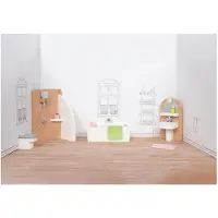 Goki Poppenhuismeubeltjes: DESIGN BADKAMER, 10-delig, 11,2x6,2x6cm (bad), beukenhout en stof, 3+