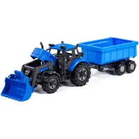 Cavallino Tractor met Lader en Aanhang Kiepwagen Blauw, Schaal 1:32